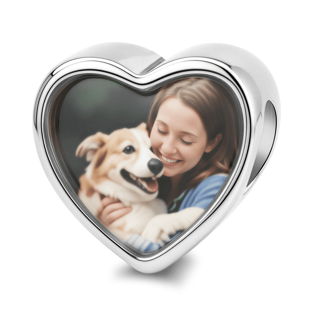 Personalized Pet Photo & Paw Print Love Heart Charm