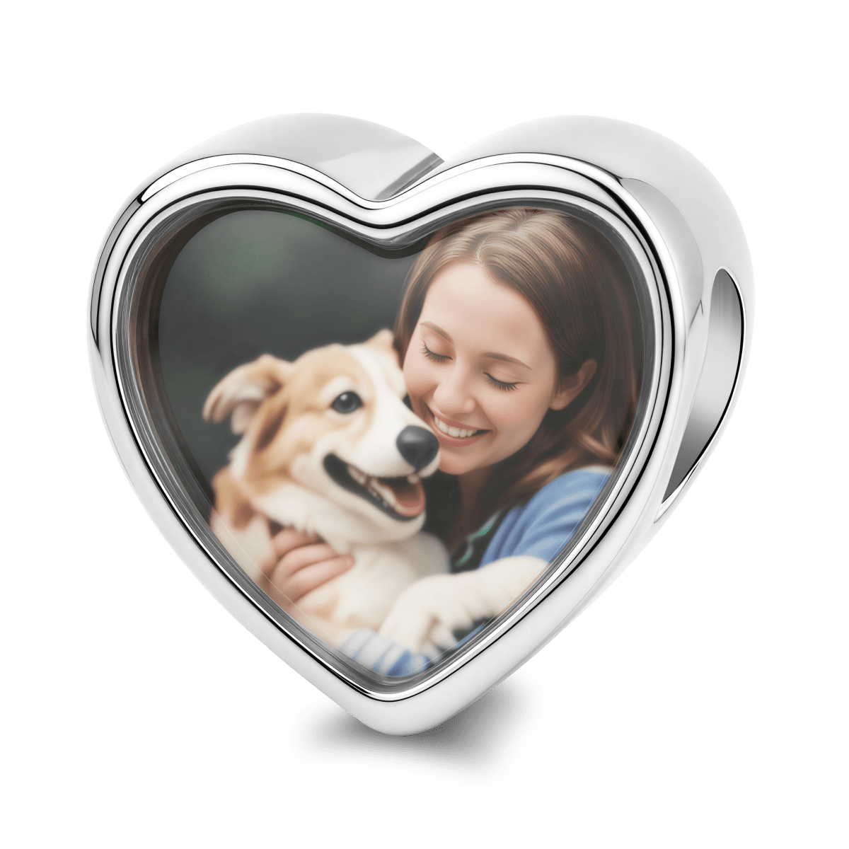 Personalized Pet Photo & Paw Print Love Heart Charm