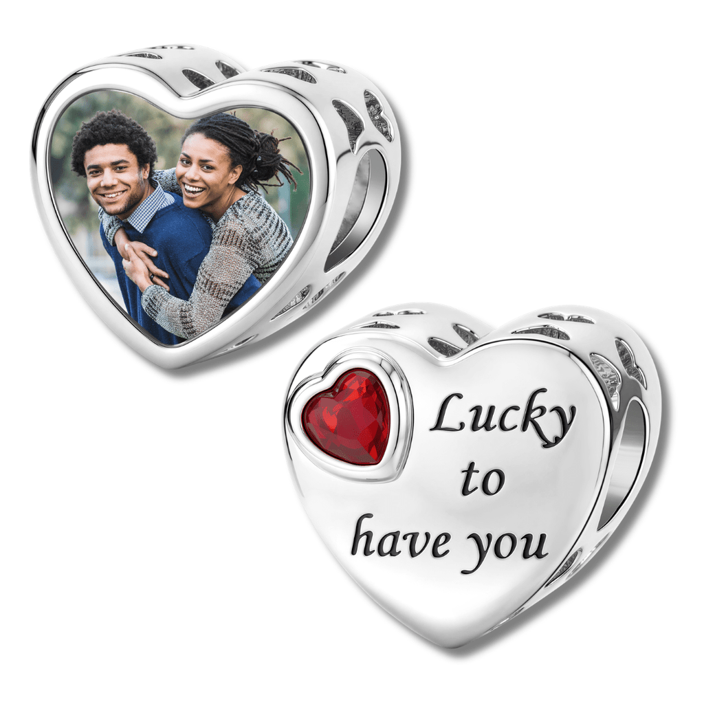 Personalized Photo & Engraved Birthstone Heart Charm