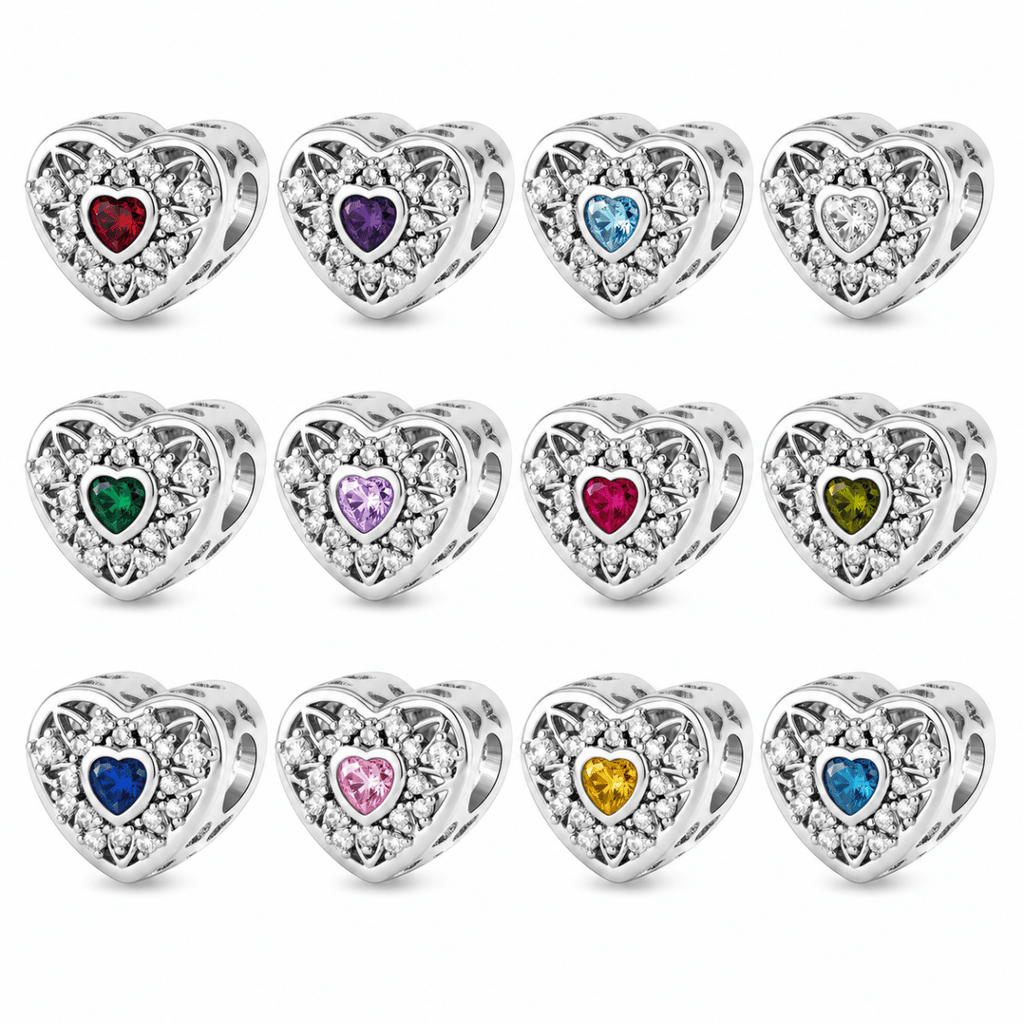 Personalized Photo & Heart Birthstone Halo Charm