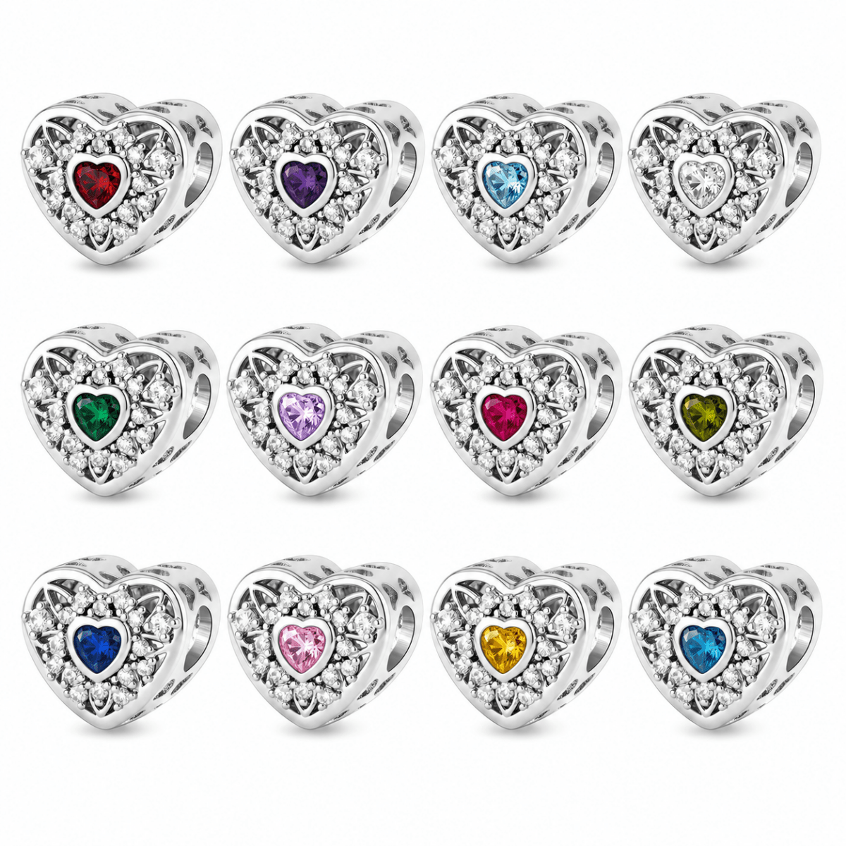 Personalized Photo & Heart Birthstone Halo Charm