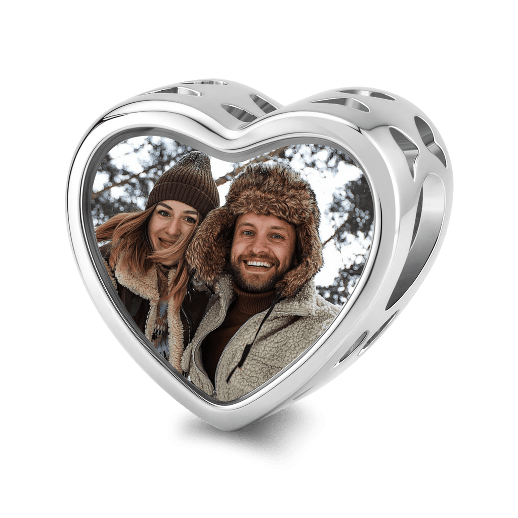 Personalized Photo & Heart Birthstone Halo Charm