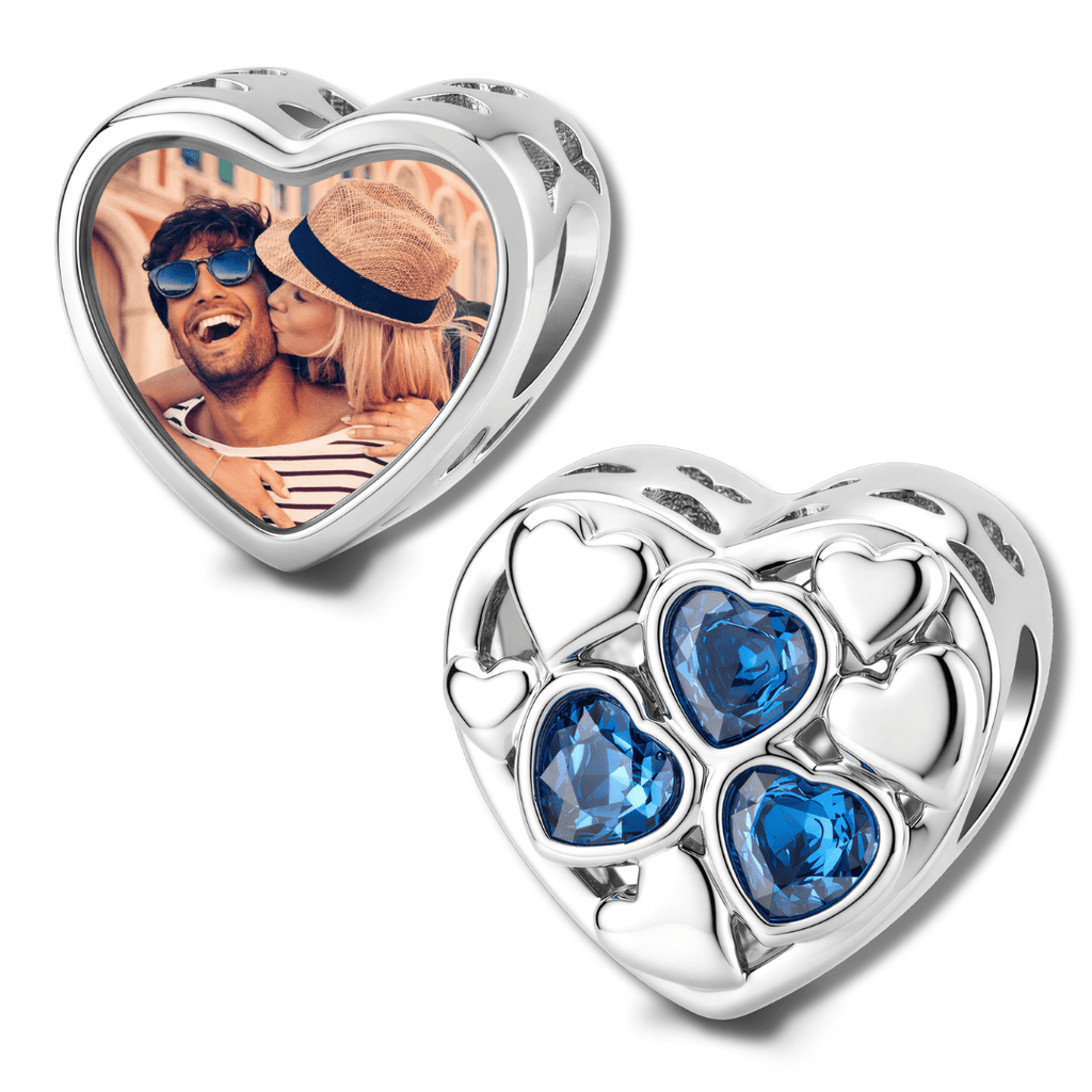 Personalized Photo & Triple Birthstone Heart Charm