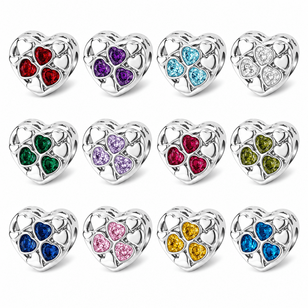 Personalized Photo & Triple Birthstone Heart Charm