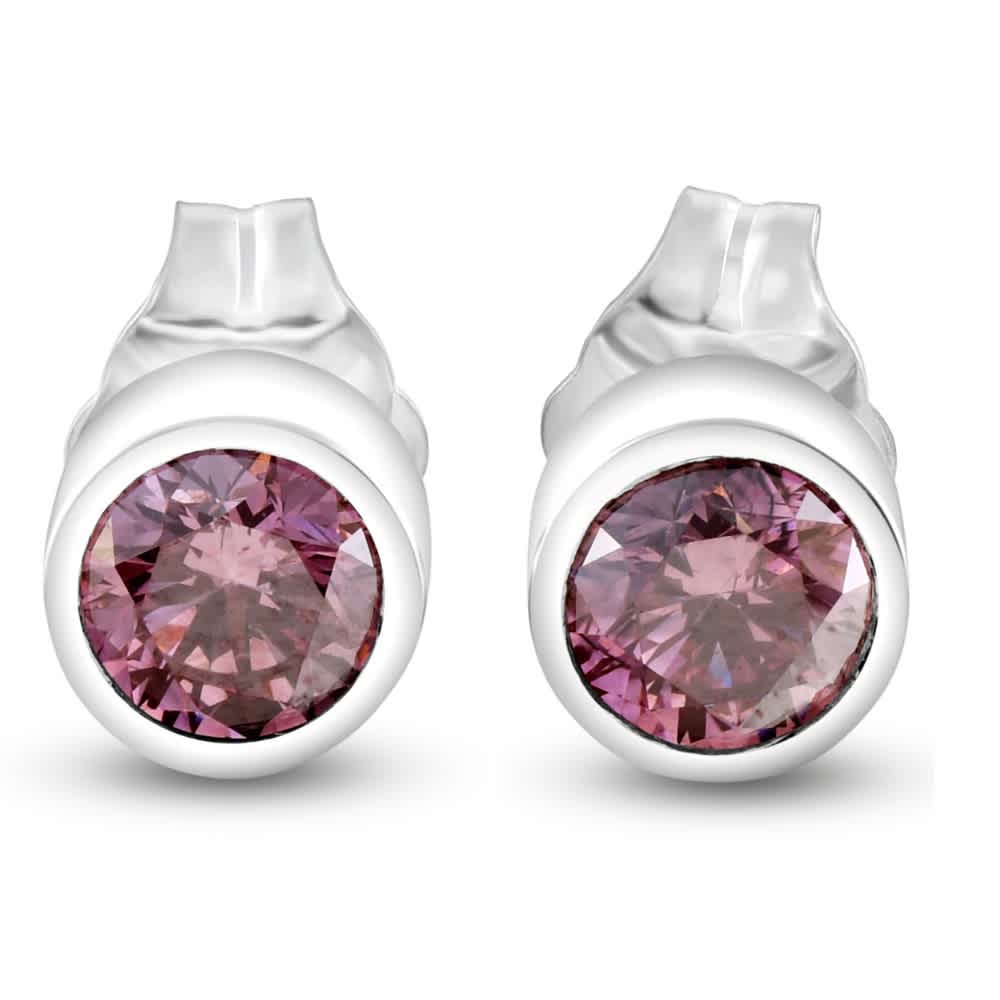 1/2Ct TW Pink Diamond Bezel Studs 14k White Gold