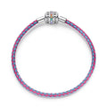 Pink & Blue Braided Leather Bracelet with Forever Clasp