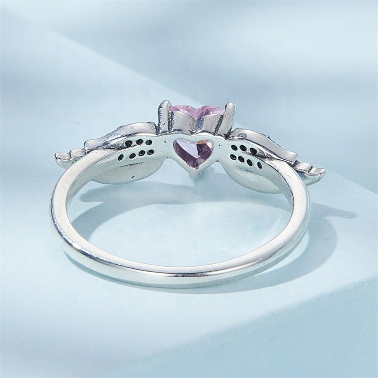 Pink Heart Angel Wings Ring