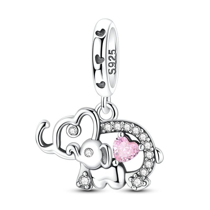 Pink Heart Elephant Dangle Charm