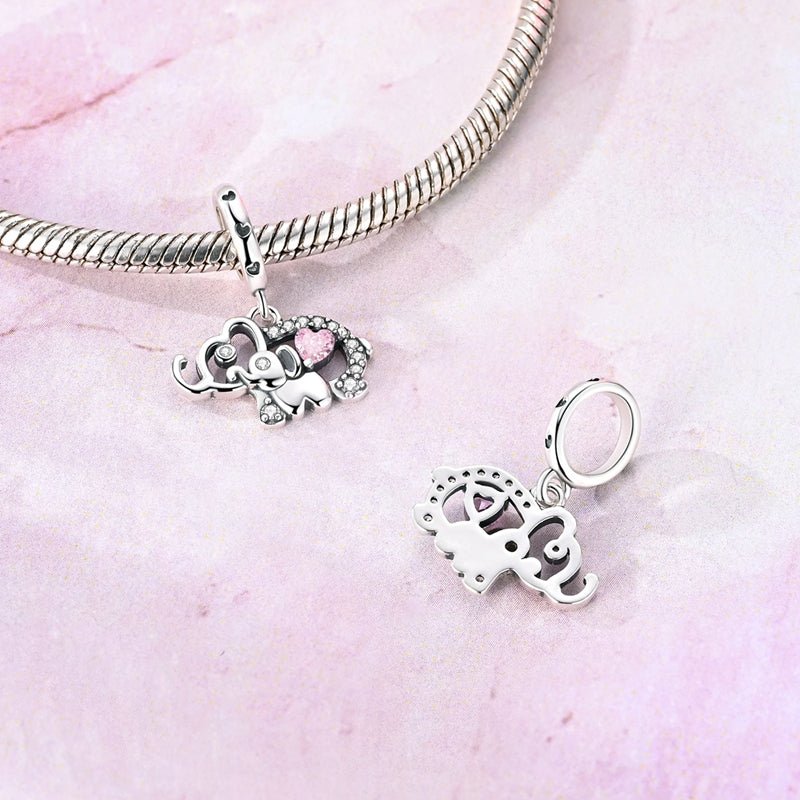 Pink Heart Elephant Dangle Charm