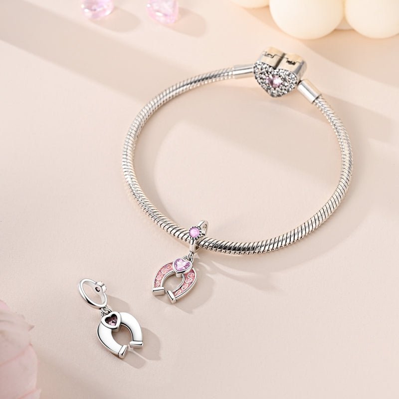 Pink Lucky Horseshoe Dangle Charm