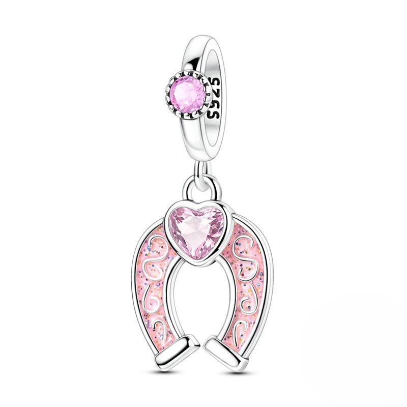 Pink Lucky Horseshoe Dangle Charm