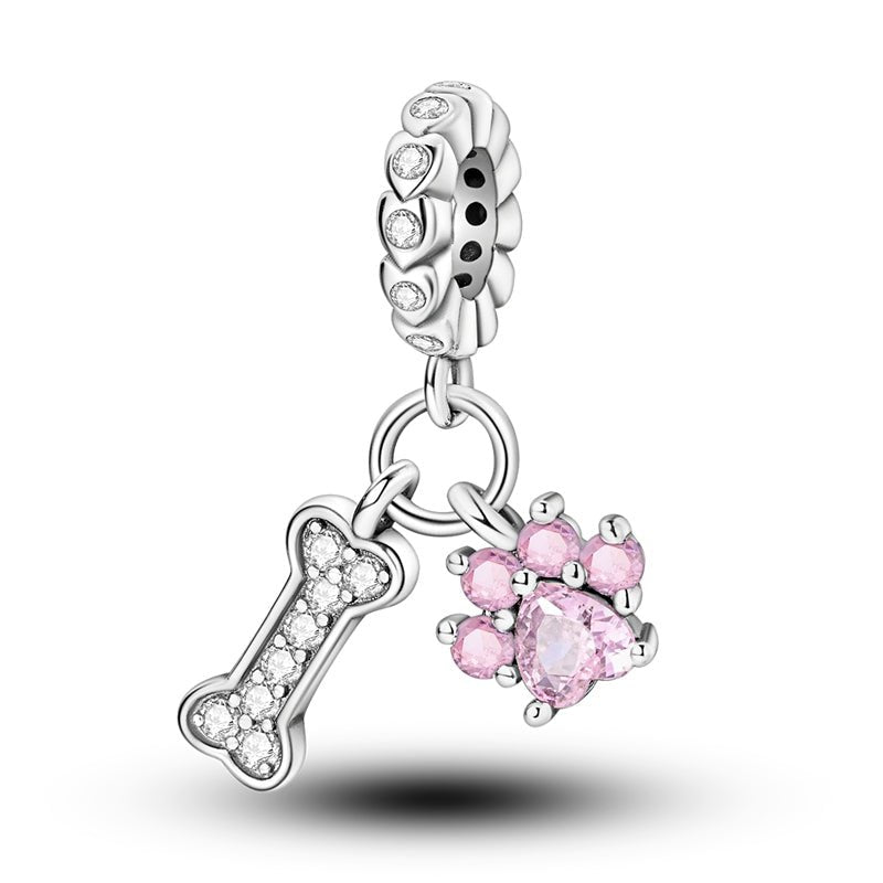 Pink Paw & Bone Dangle Charm