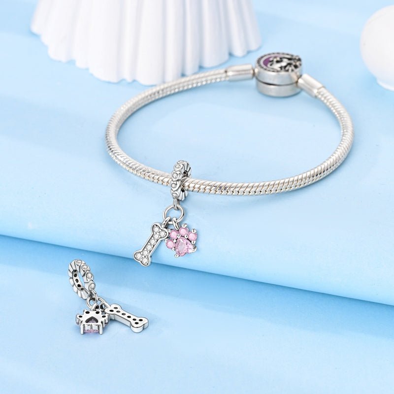 Pink Paw & Bone Dangle Charm