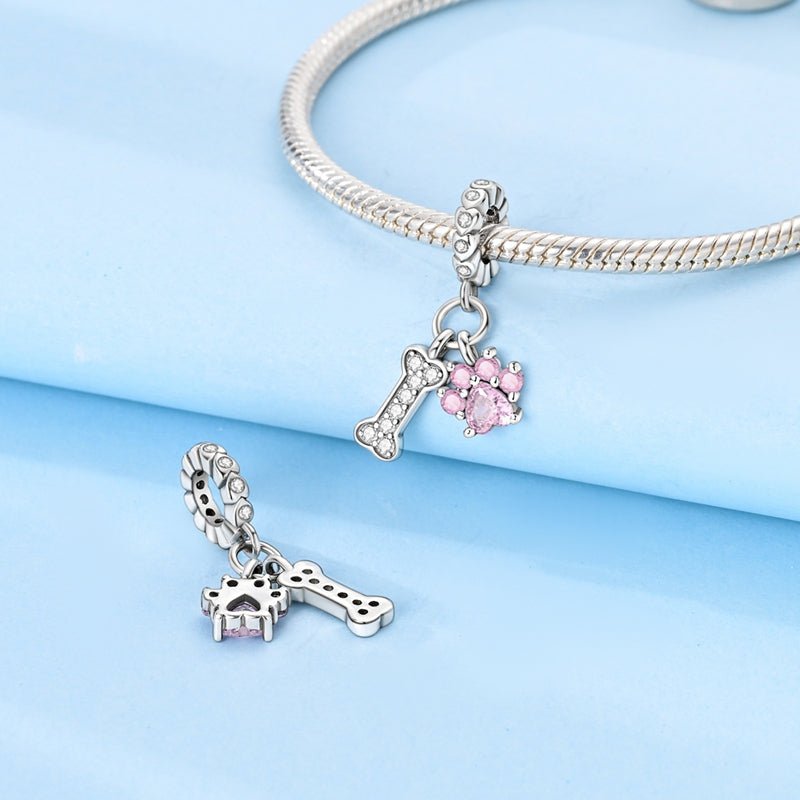 Pink Paw & Bone Dangle Charm