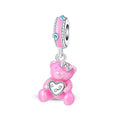 Pink Teddy Bear & Heart Dangle Charm