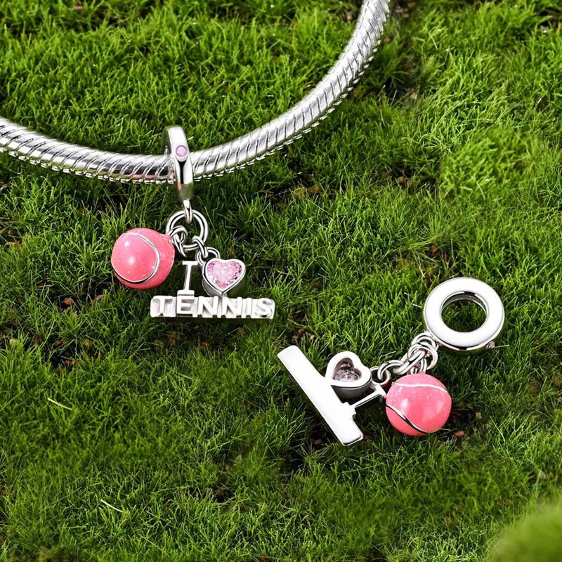 Pink Tennis Ball & “I Love Tennis” Dangle Charm