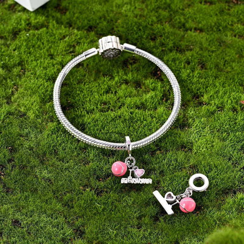 Pink Tennis Ball & “I Love Tennis” Dangle Charm