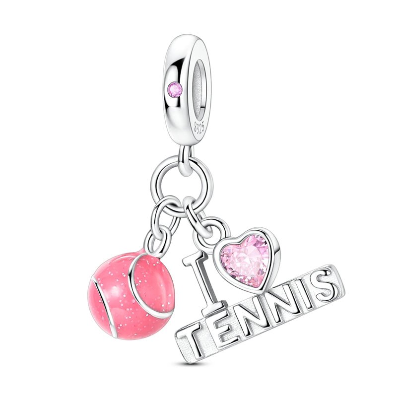 Pink Tennis Ball & “I Love Tennis” Dangle Charm