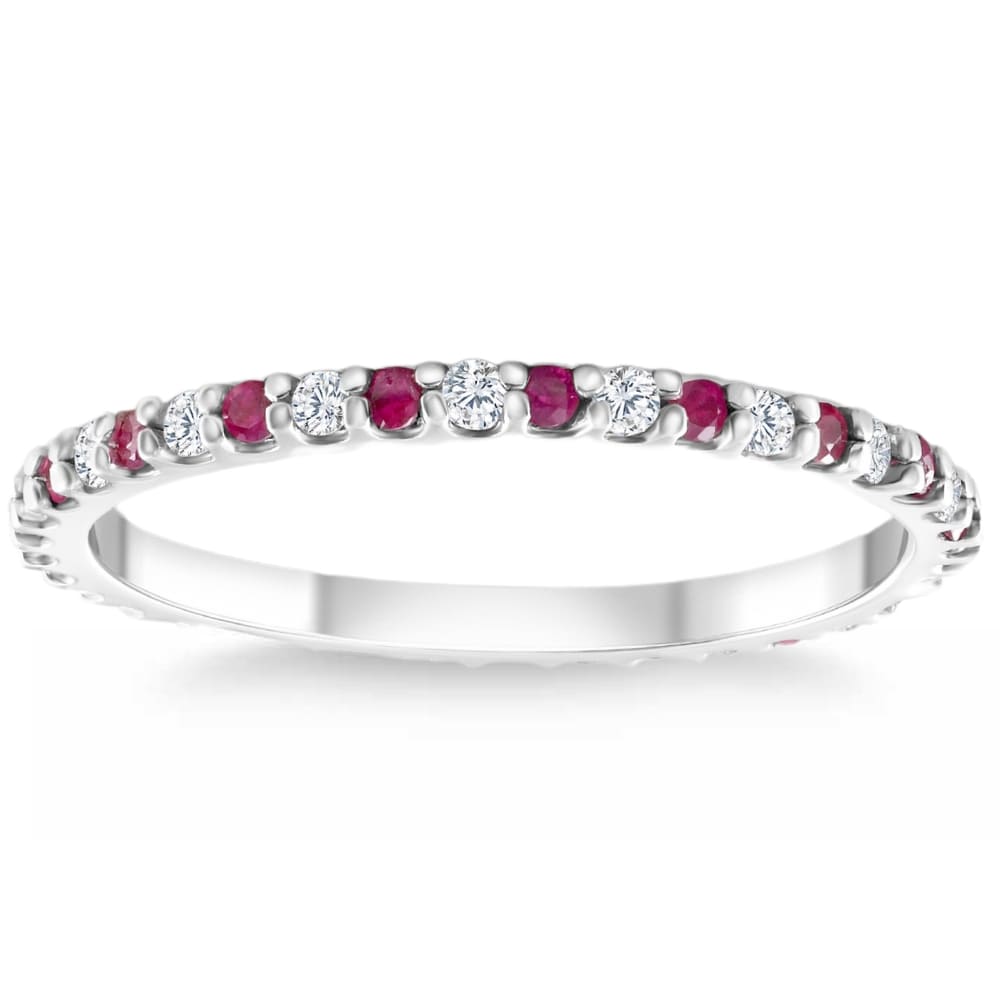 1/2Ct Ruby & Diamond Eternity Wedding Ring 14k White Gold Womens Band