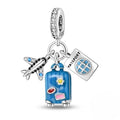 Plane, Passport and Blue Suitcase Triple Dangle Charm