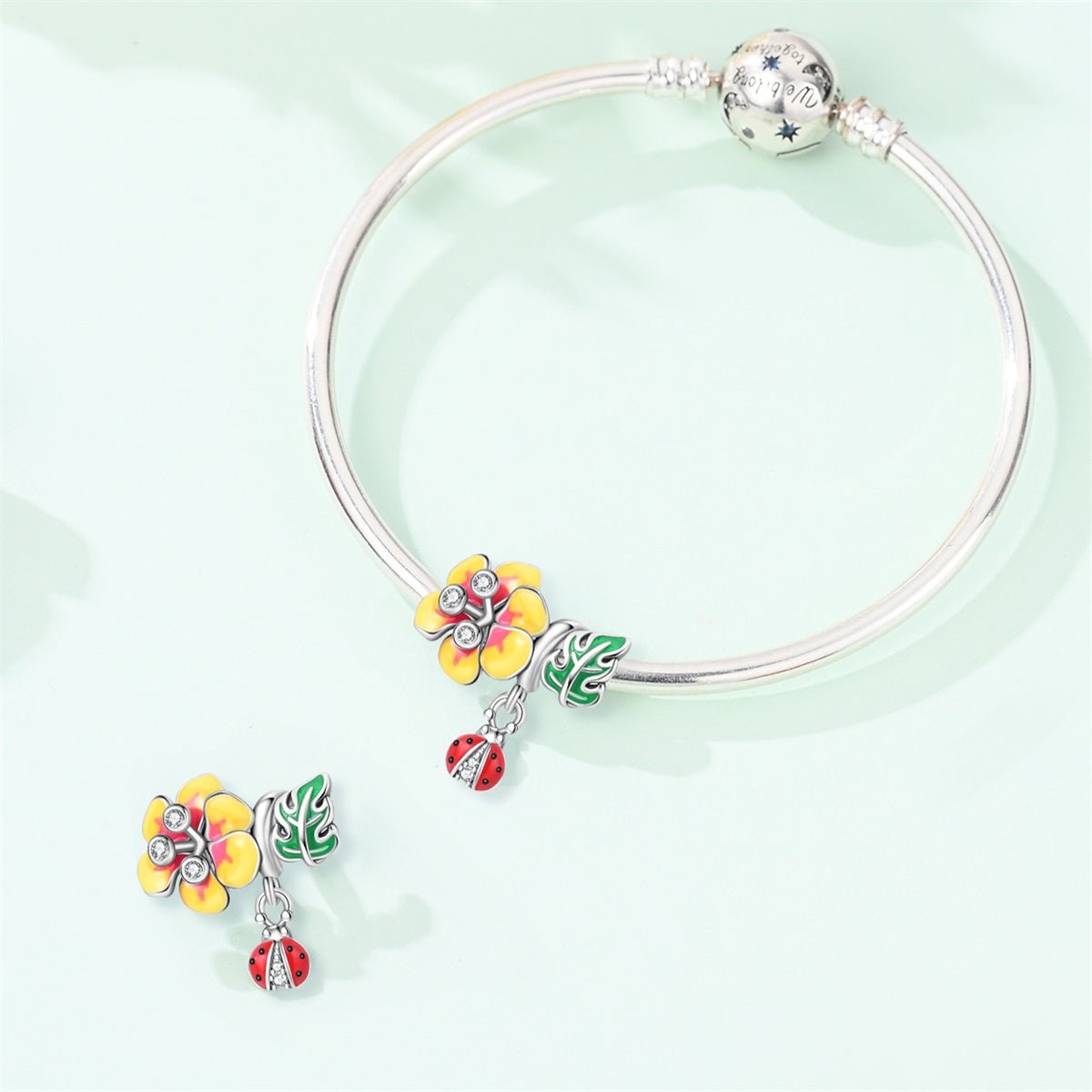 Plumeria Flower, Leaf & Ladybug Charm