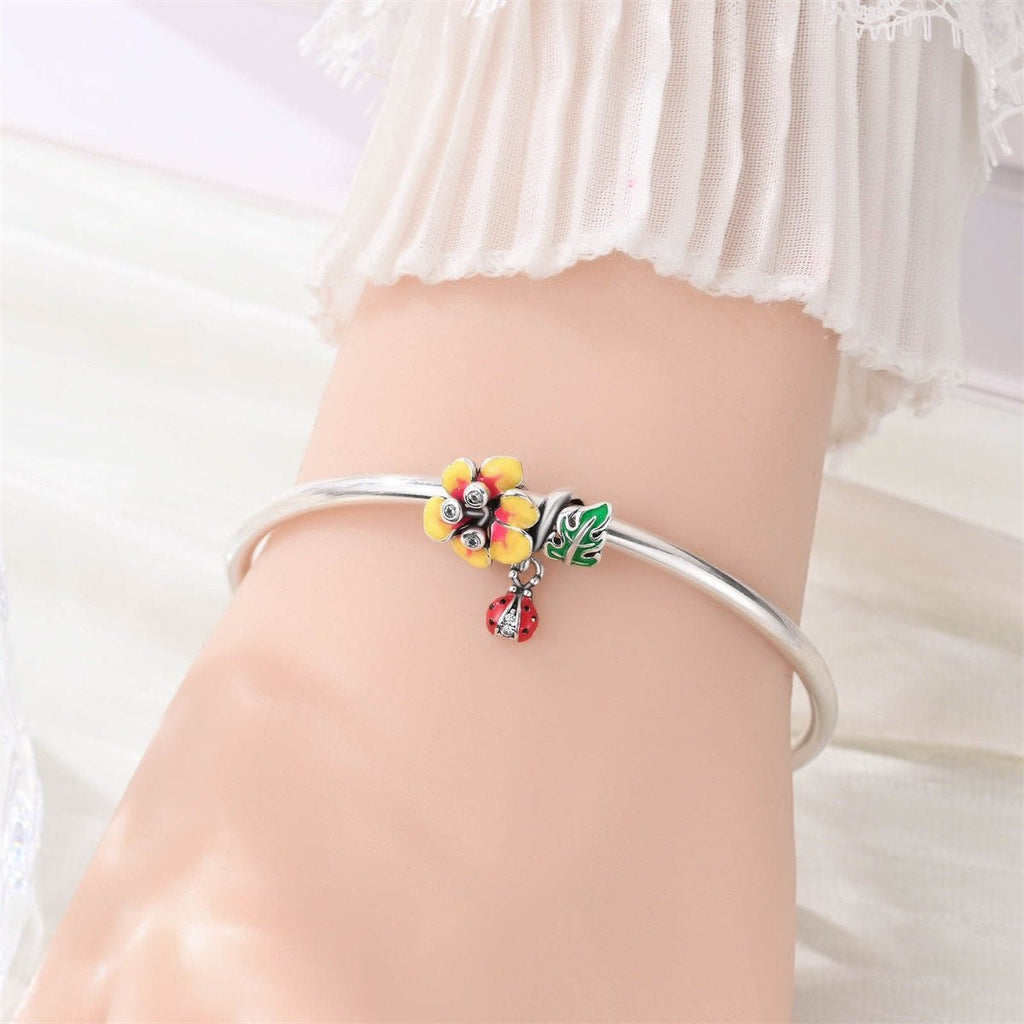 Plumeria Flower, Leaf & Ladybug Charm