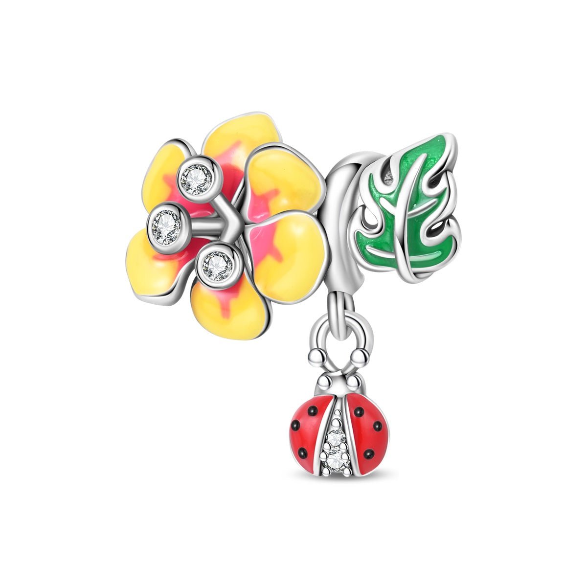 Plumeria Flower, Leaf & Ladybug Charm