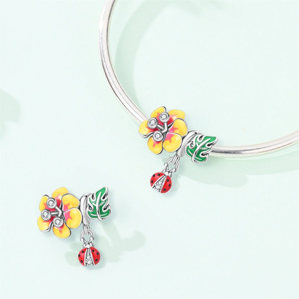 Plumeria Flower, Leaf & Ladybug Charm