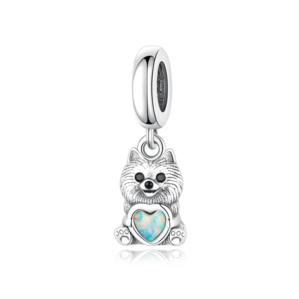 Pomeranian Dog with Heart Stone Dangle Charm