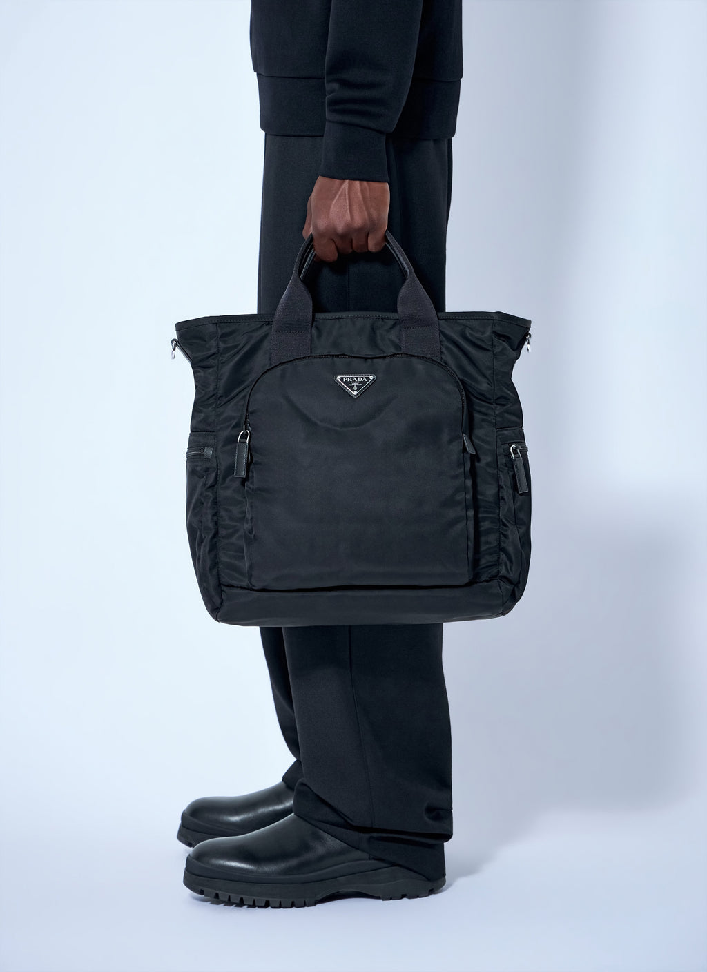 Prada Men Re-Nylon Logo-Plaque Tote Bag