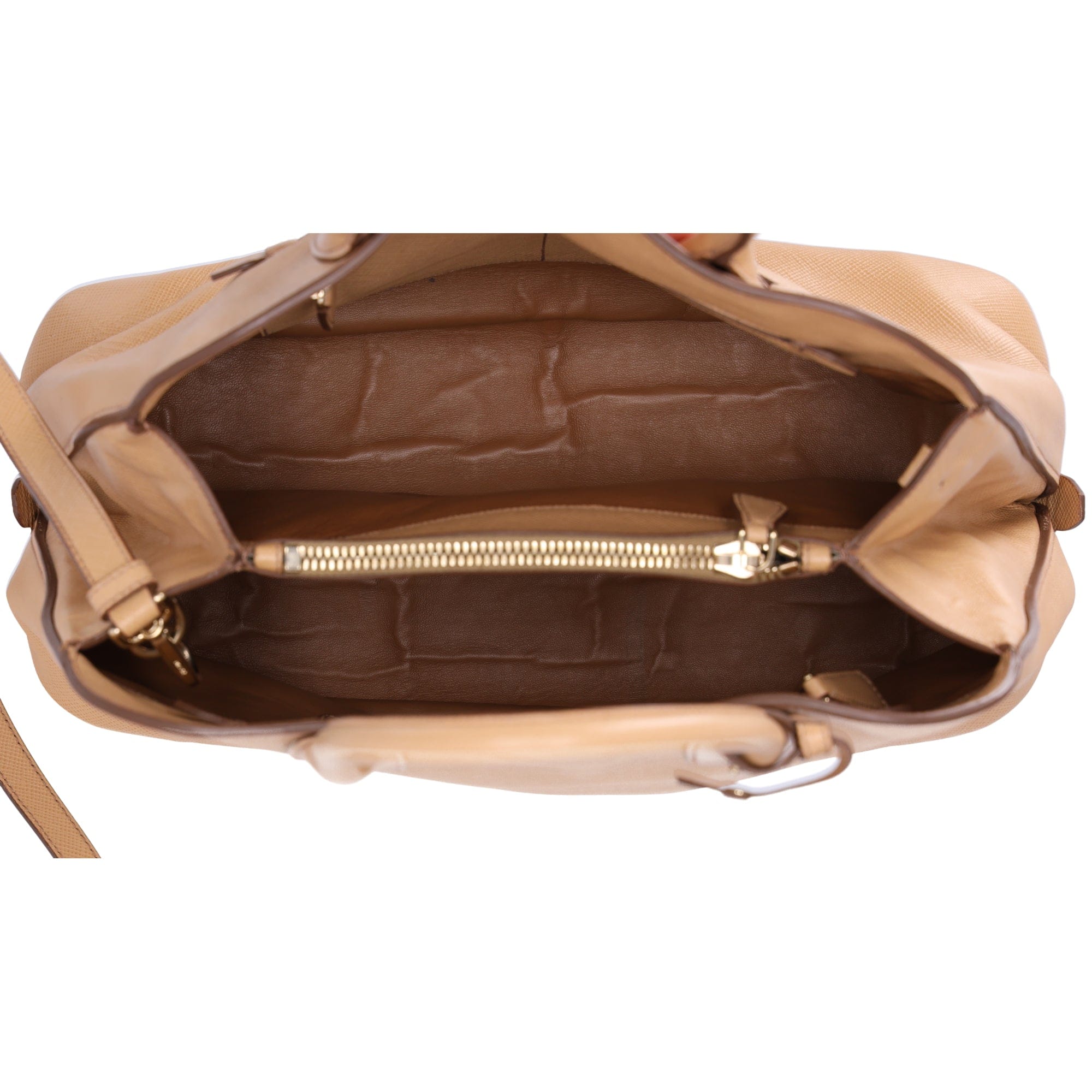 PRADA Logo Handbag BN2554 Beige Saffiano Cuir Leather