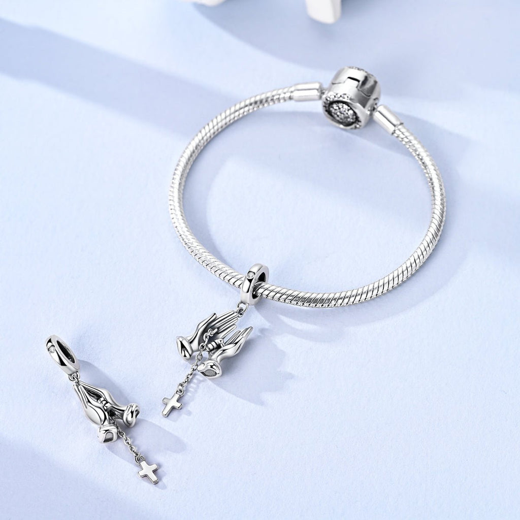 Praying Hands with Cross Dangle Charm
