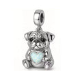Pug Dog with Heart Stone Dangle Charm