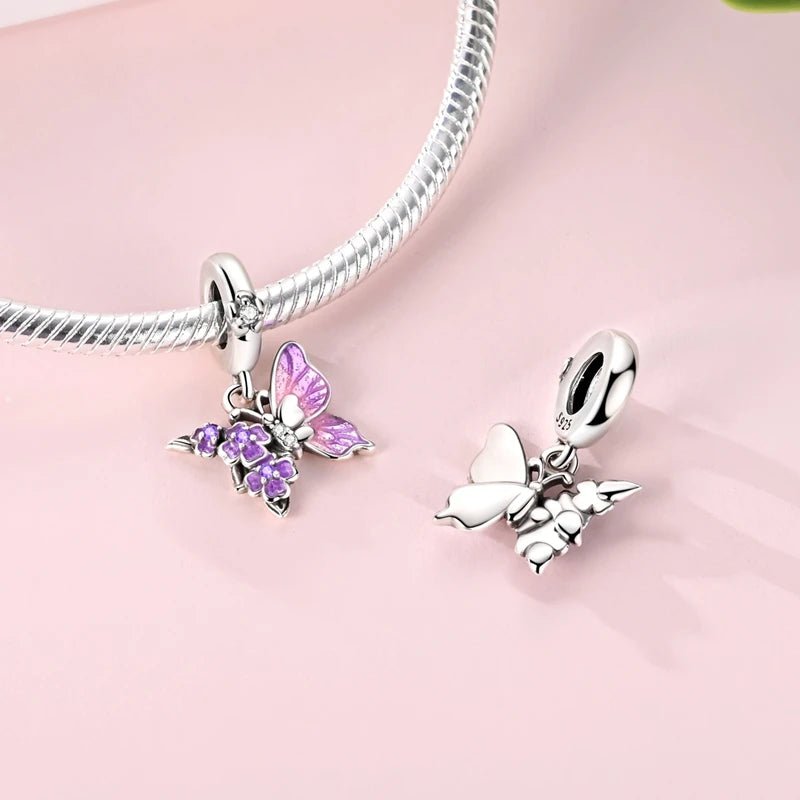 Purple Butterfly & Floral Dangle Charm