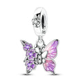 Purple Butterfly & Floral Dangle Charm