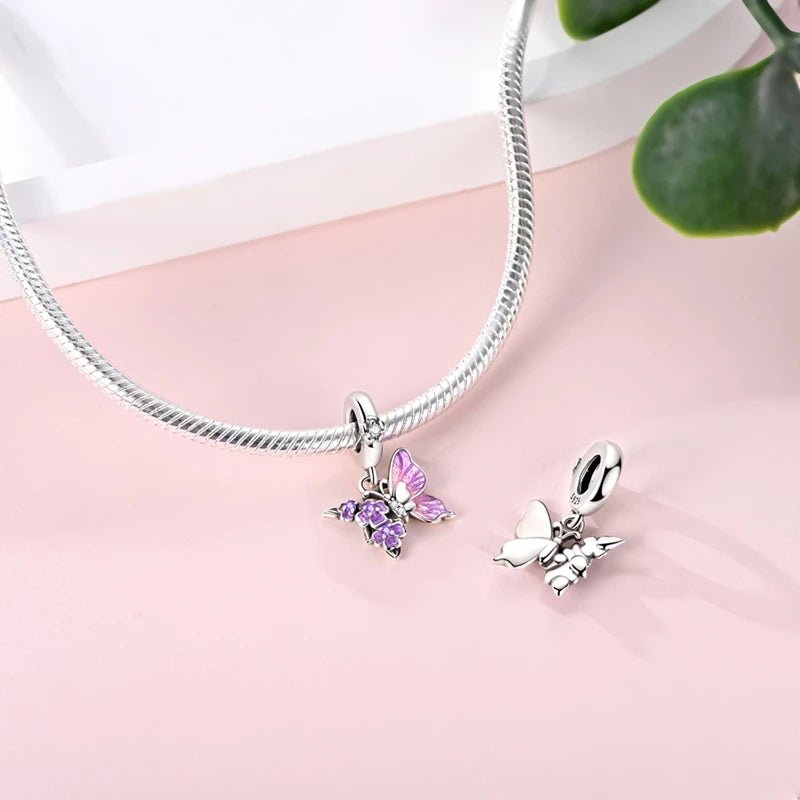 Purple Butterfly & Floral Dangle Charm