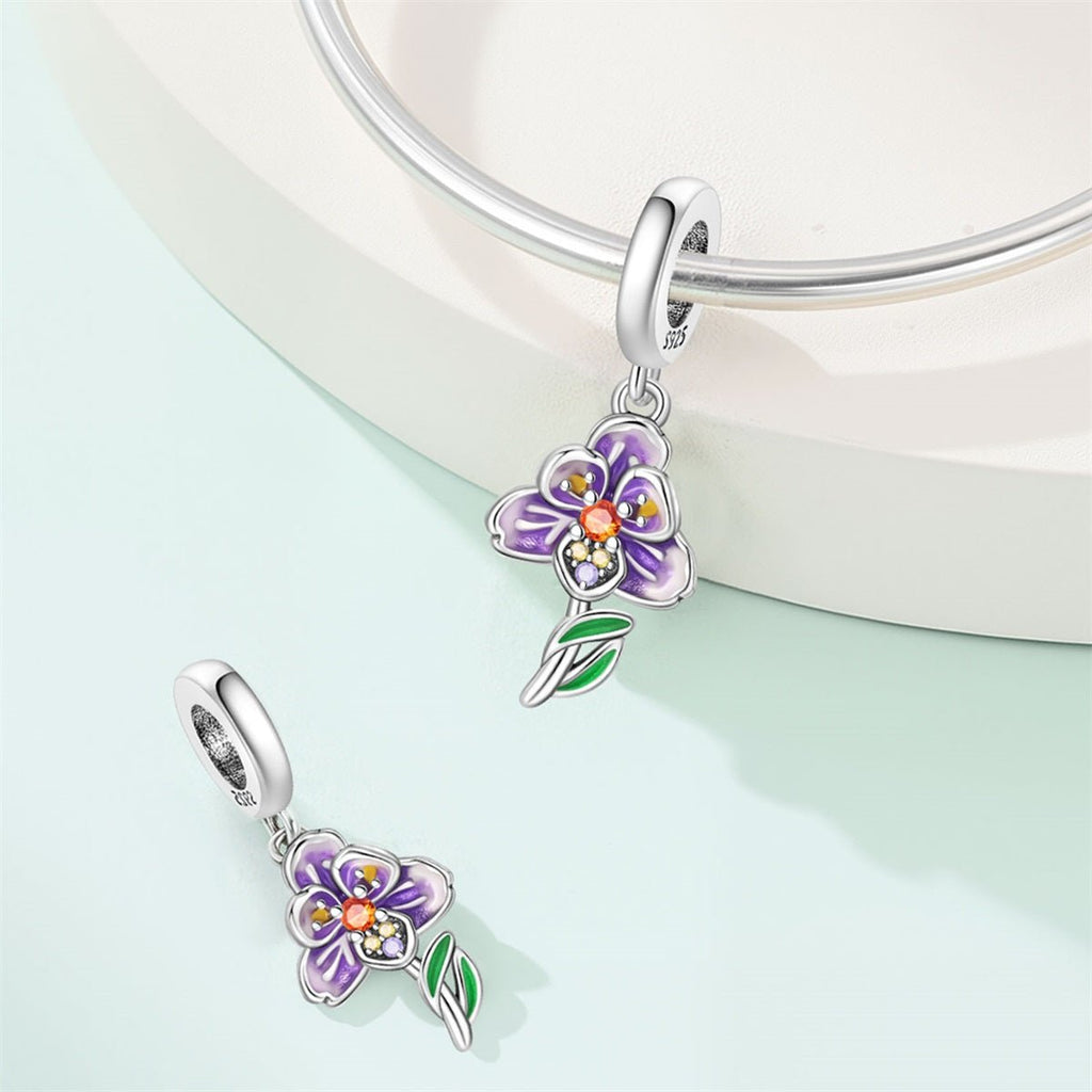 Purple Orchid Flower Dangle Charm