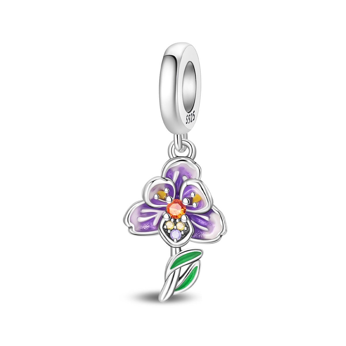 Purple Orchid Flower Dangle Charm
