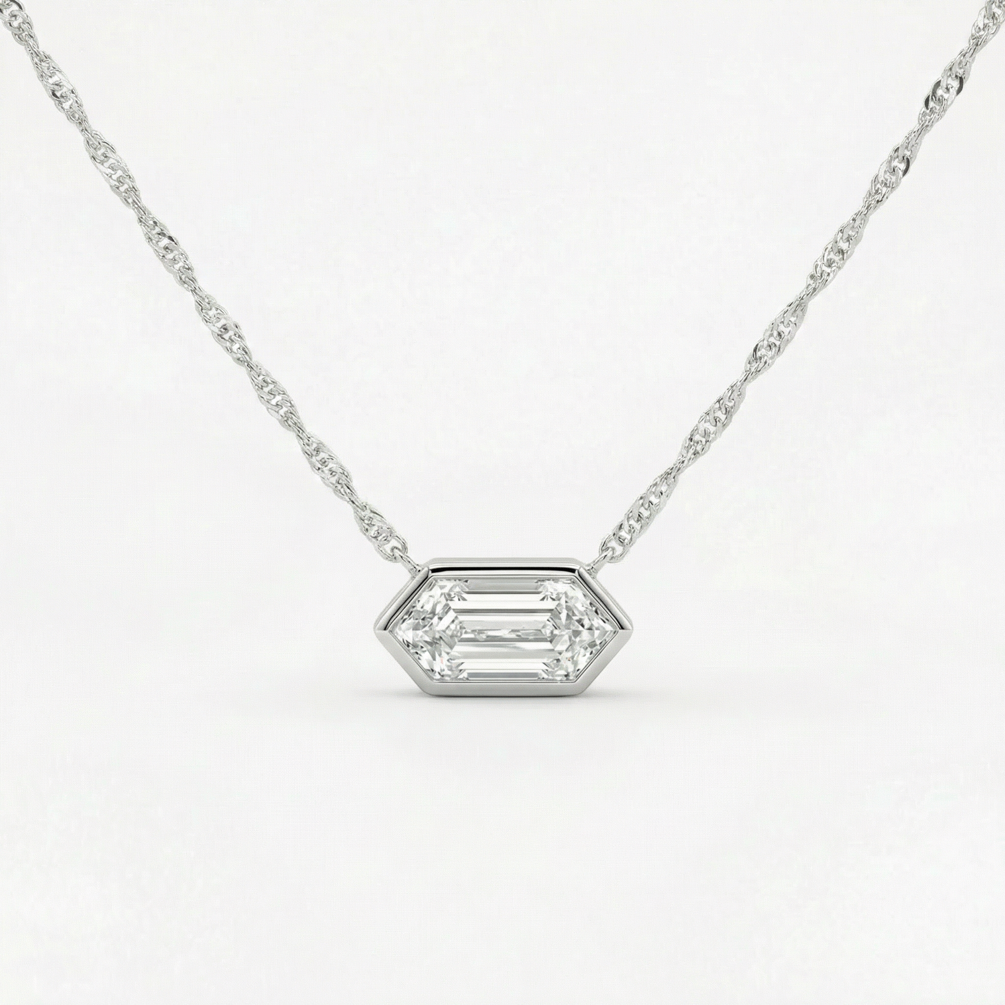 Certified 1.10Ct Long Hexagon Bezel Diamond East West Pendant Necklace Lab Grown