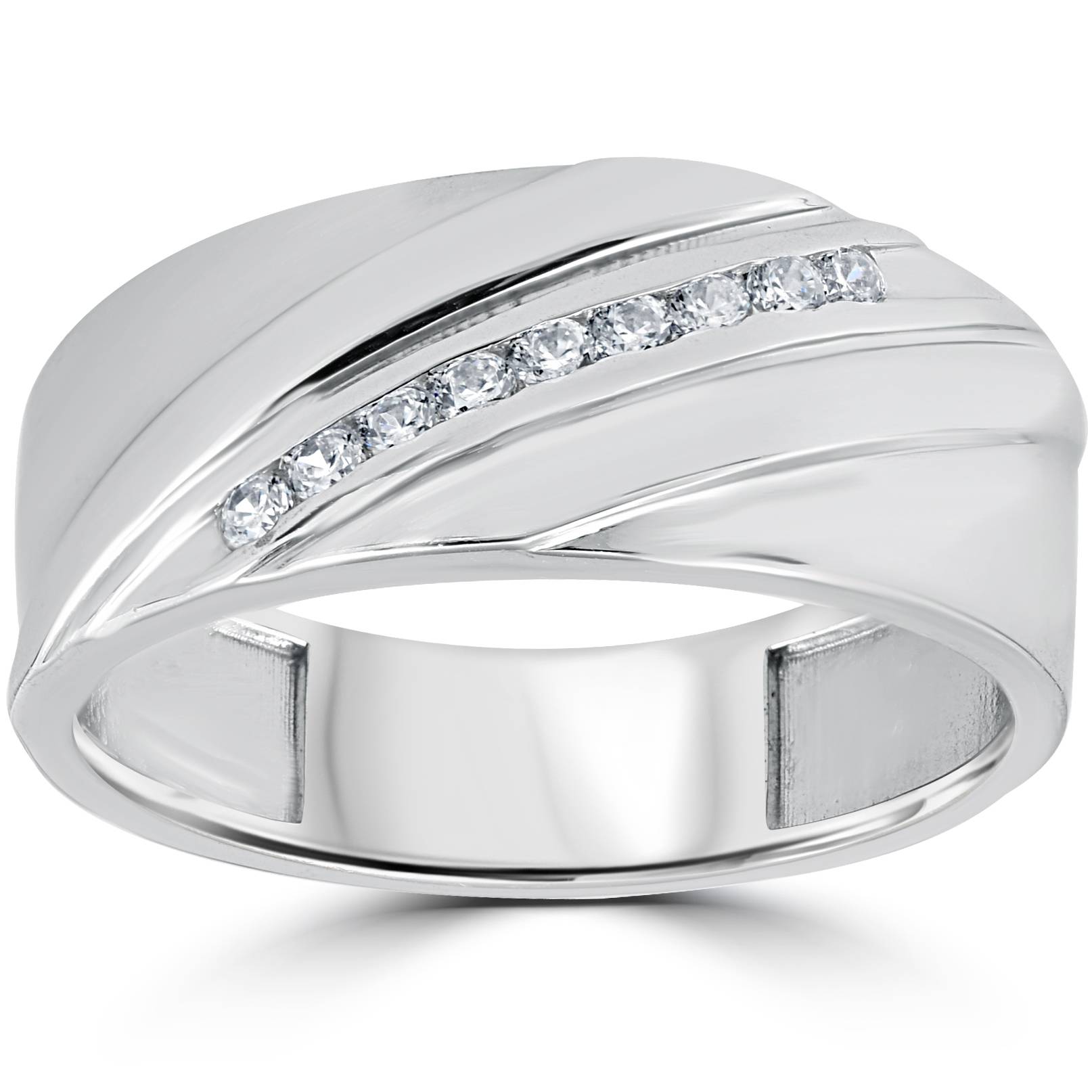 1/6CT Mens Diamond Ring 10K White Gold Size Selectable