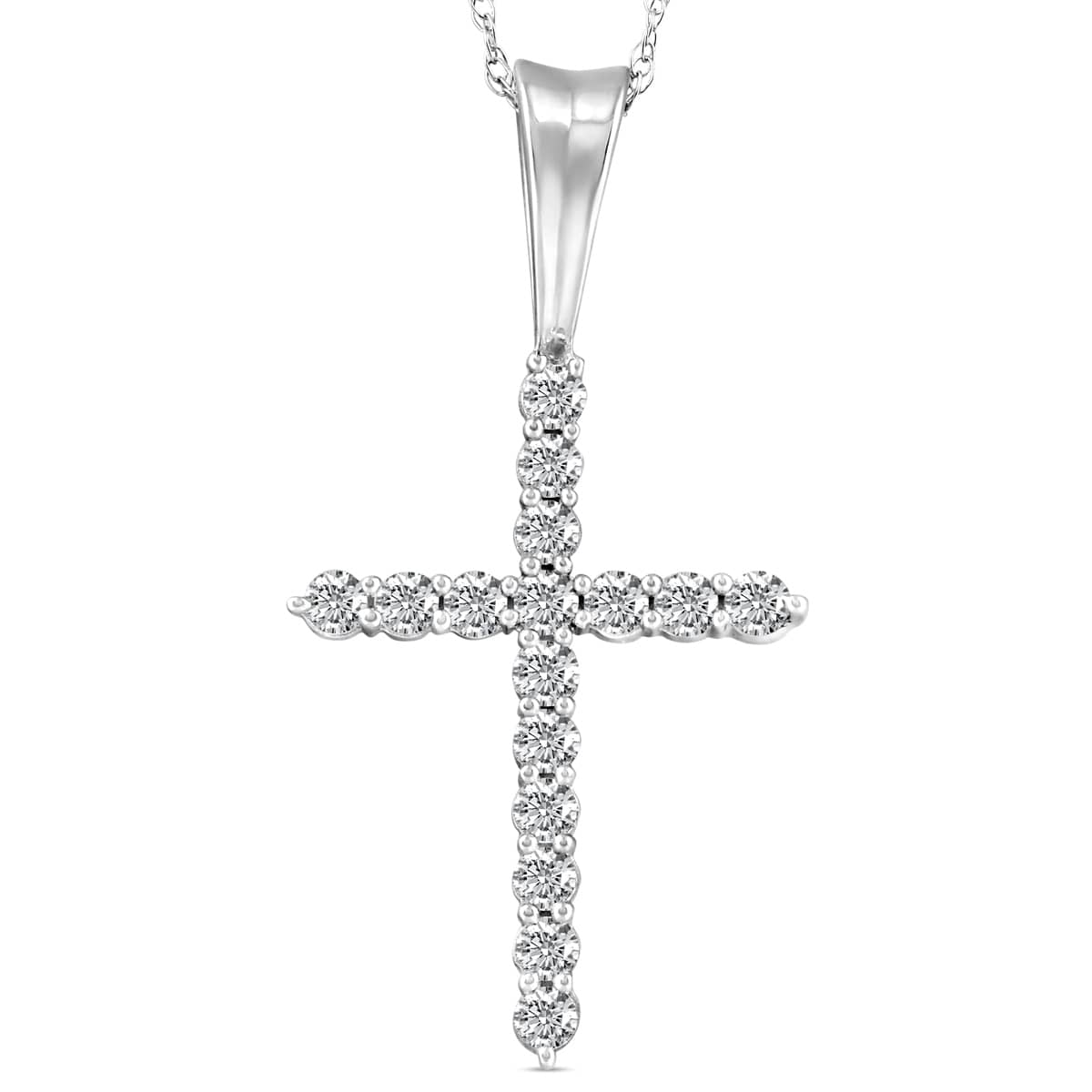 1/2 Ct Diamond Cross Pendant Necklace 18" White Gold