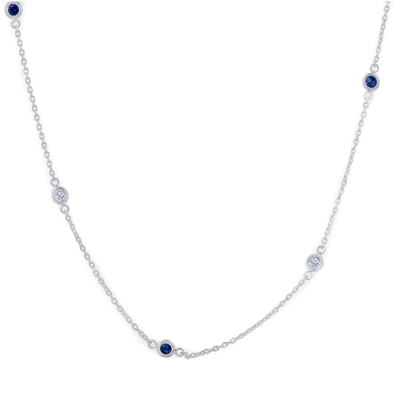 1/2 Ct tw Genuine Blue Sapphire & Diamond By The Inch 18" Necklace