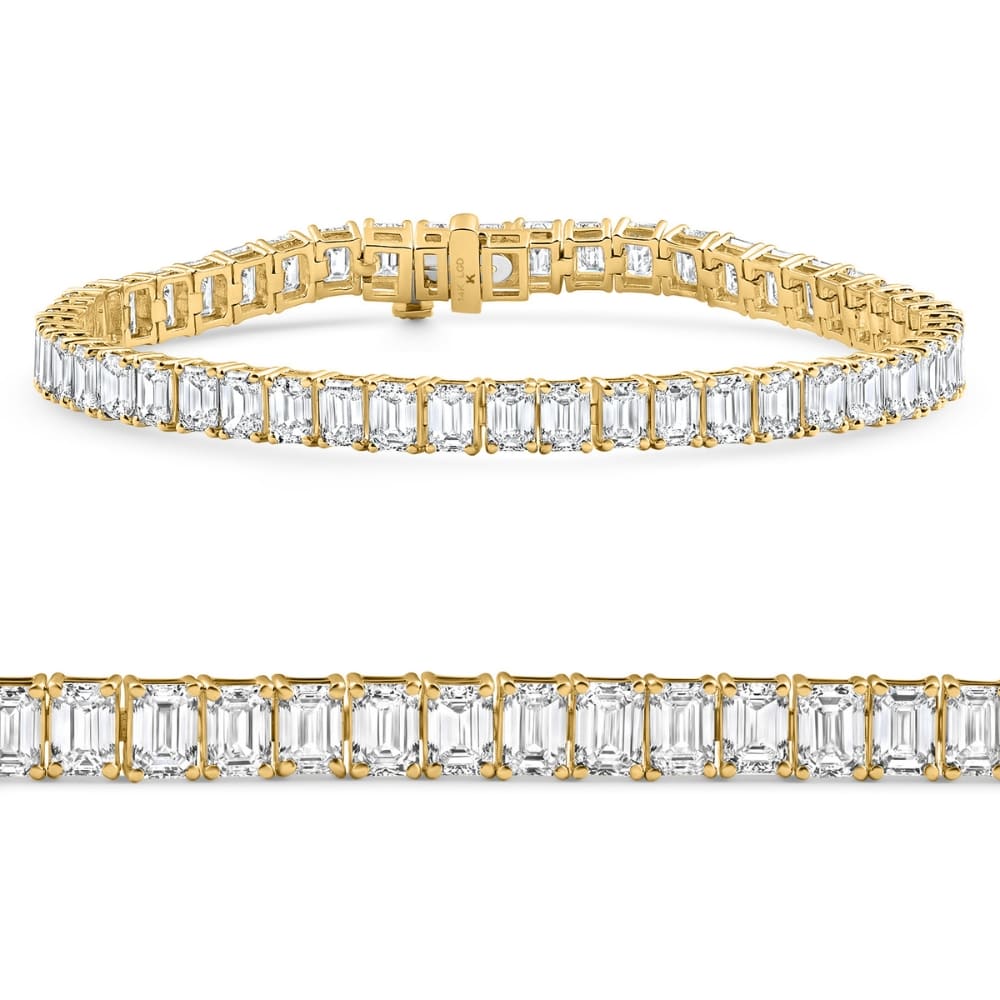 15Ct Emerald Cut Diamond Tennis Bracelet 7" 14k Yellow Gold Lab Grown Size: 7