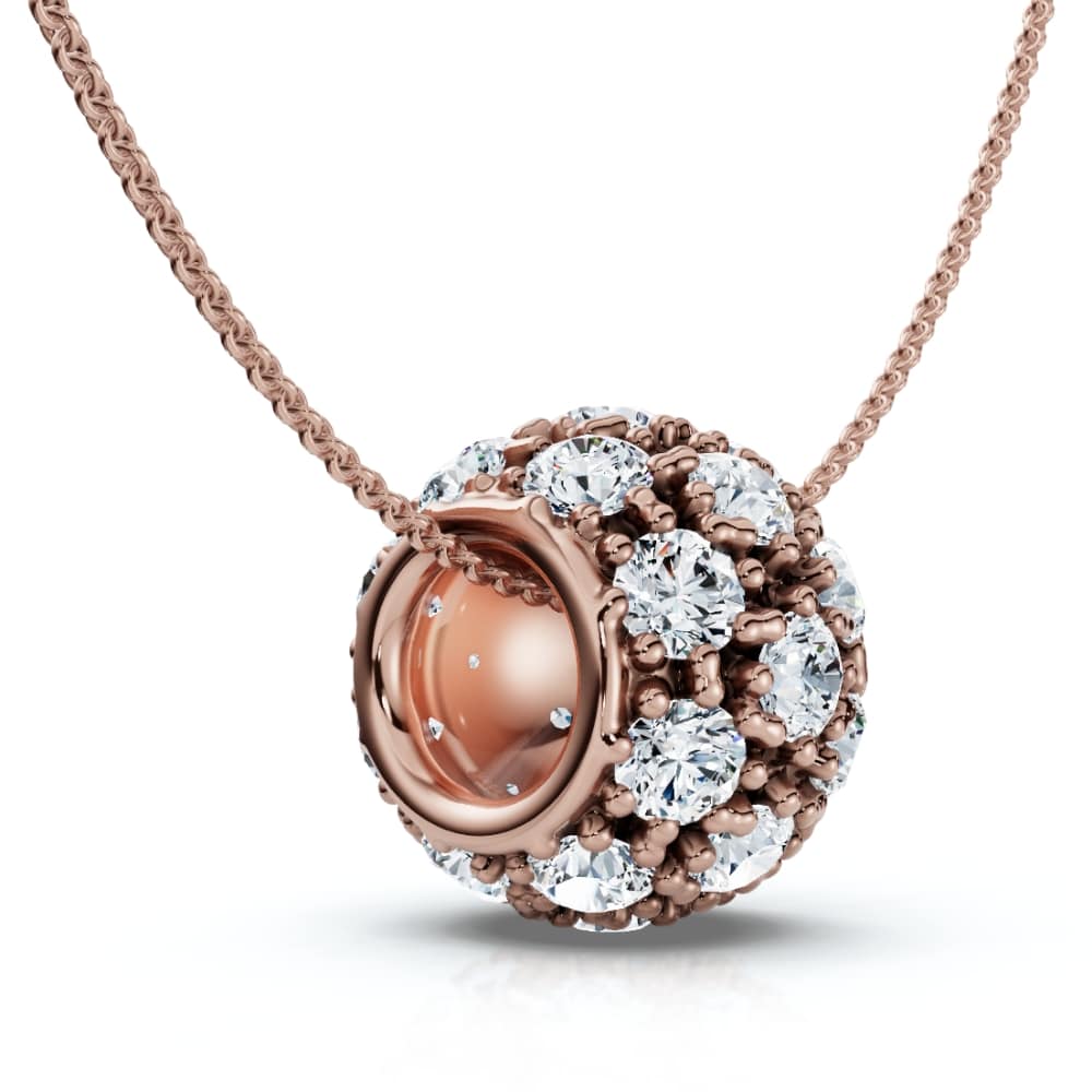 1Ct Pave Puff Slide Diamond Pendant Women's Necklace 18" Lab Grown Gold