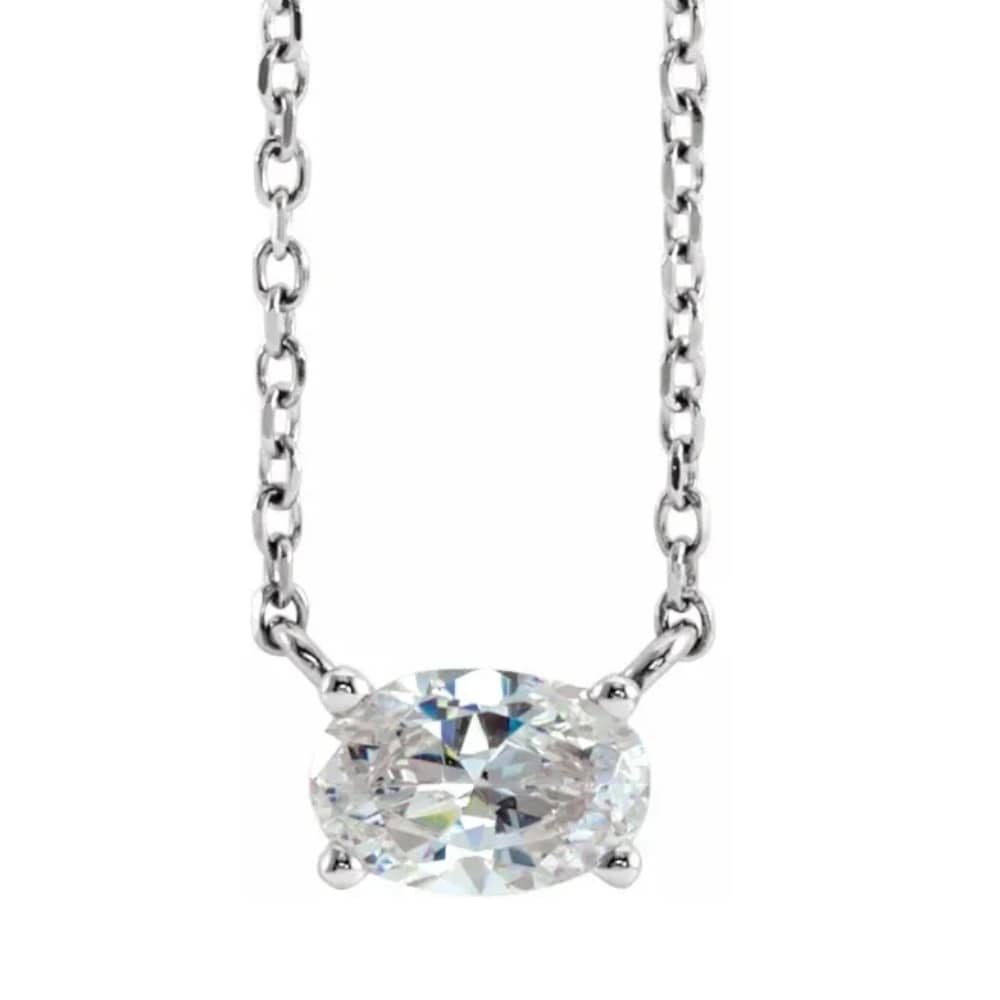 1/3Ct Oval Shape Sideways Solitaire Diamond Necklace in White or Yellow Gold