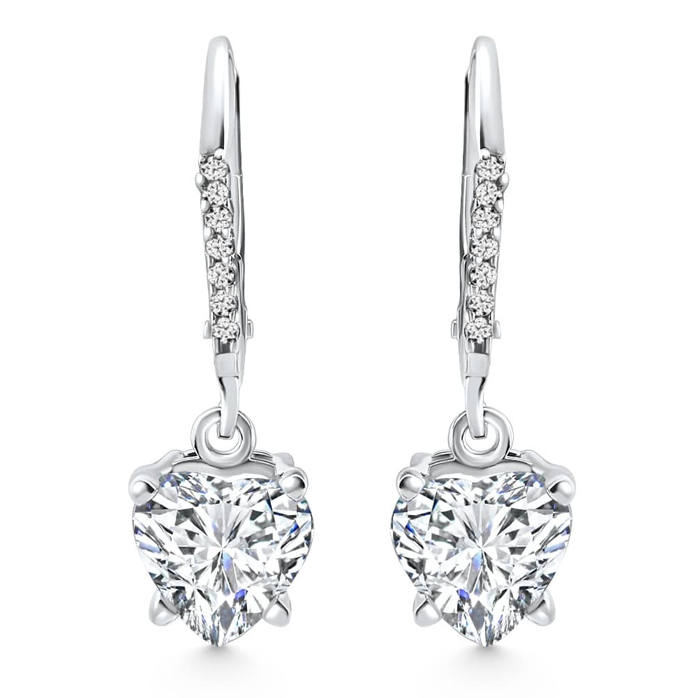 2.07Ct TW Heart Diamond Dangle Lever Back Hoops 10k White Gold Lab Grown