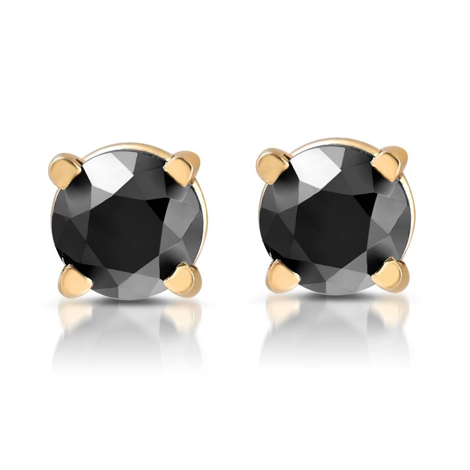 Yellow Gold 1/2ct Round Cut Black Diamond Studs