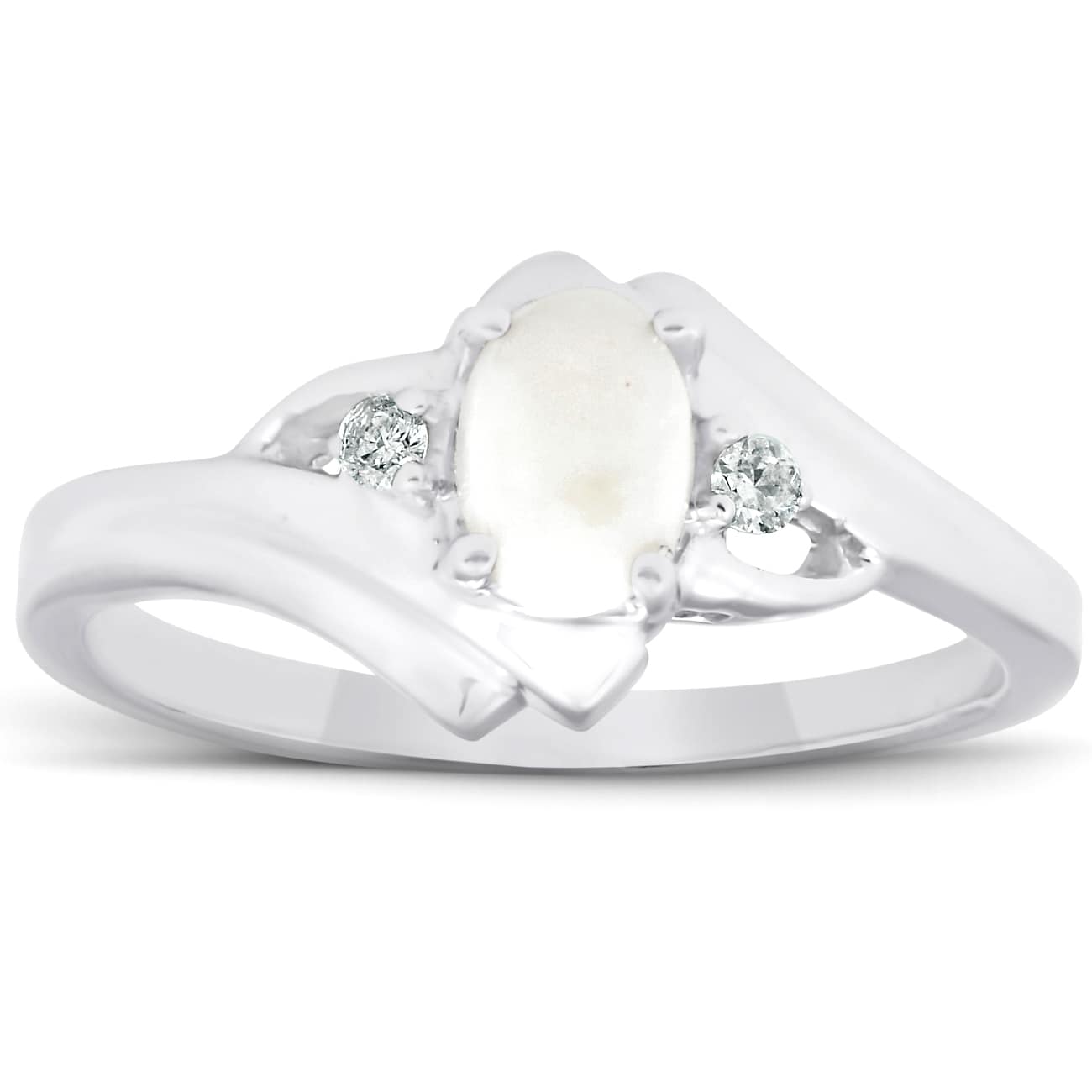 3/8ct Oval Opal Diamond Ring 14K White Gold Size Selectable