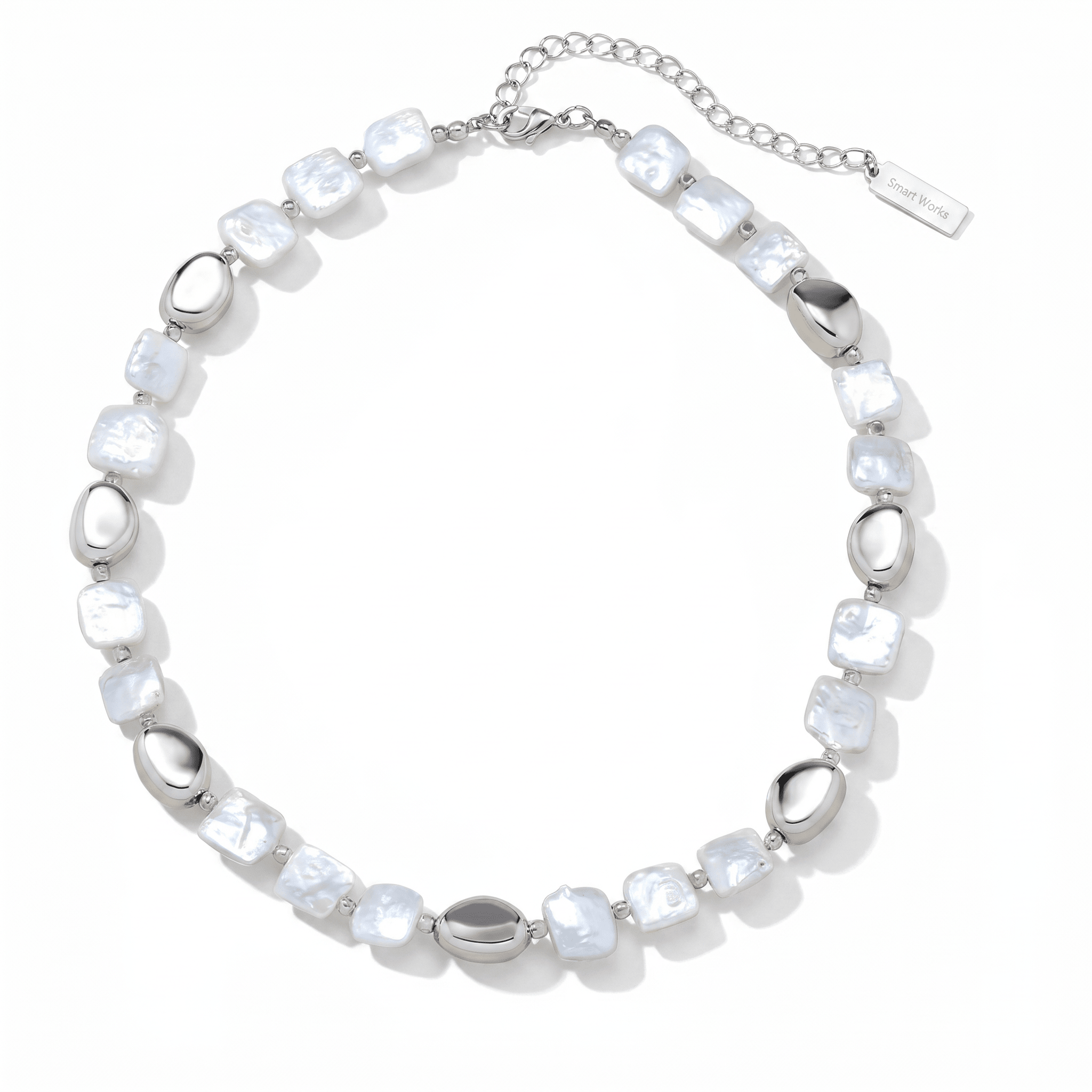 Pina Square Pearl Silver Necklace