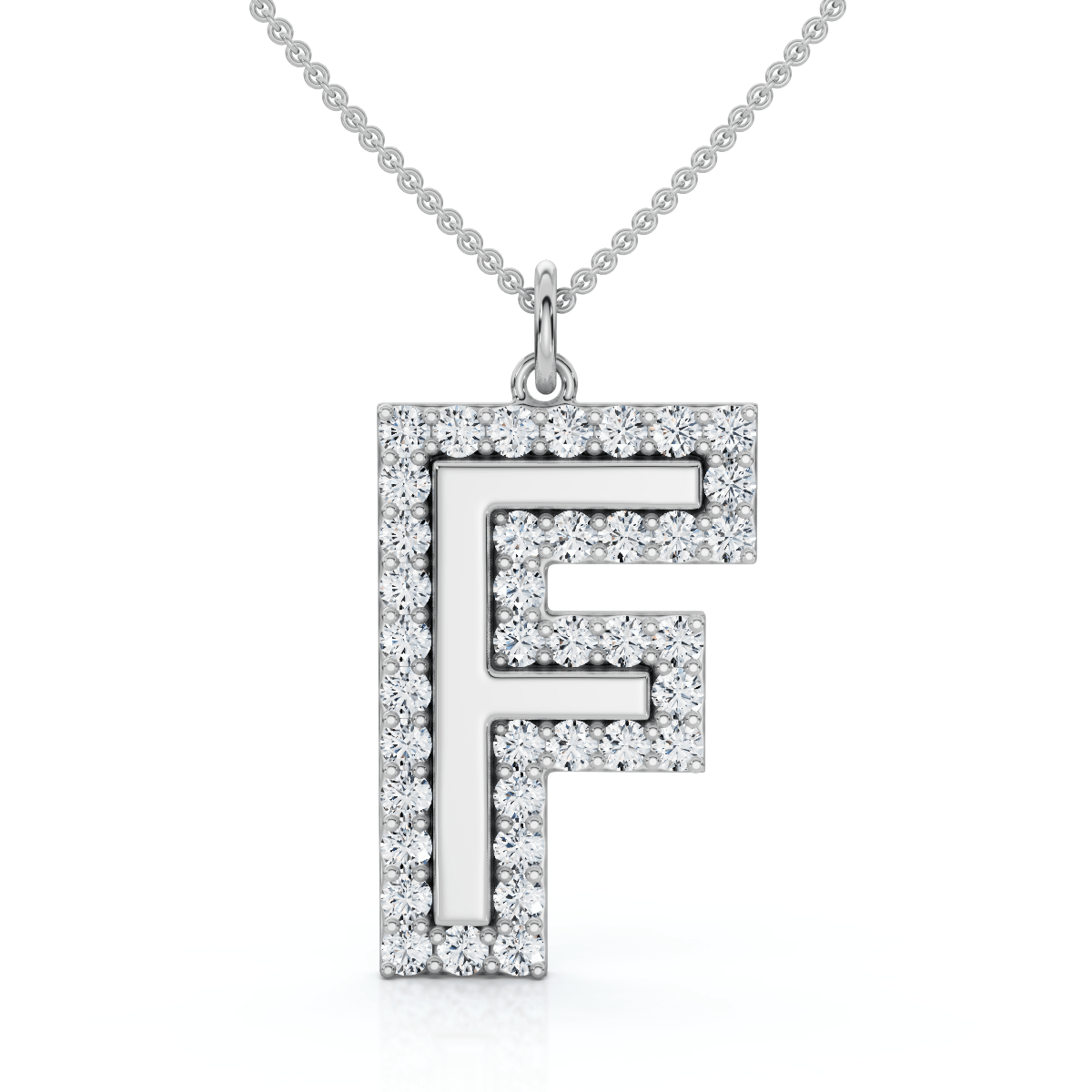 F Initial Diamond Pendant 1 1/3Ct TW 1" Tall 14k Gold Women's Necklace Lab Grown